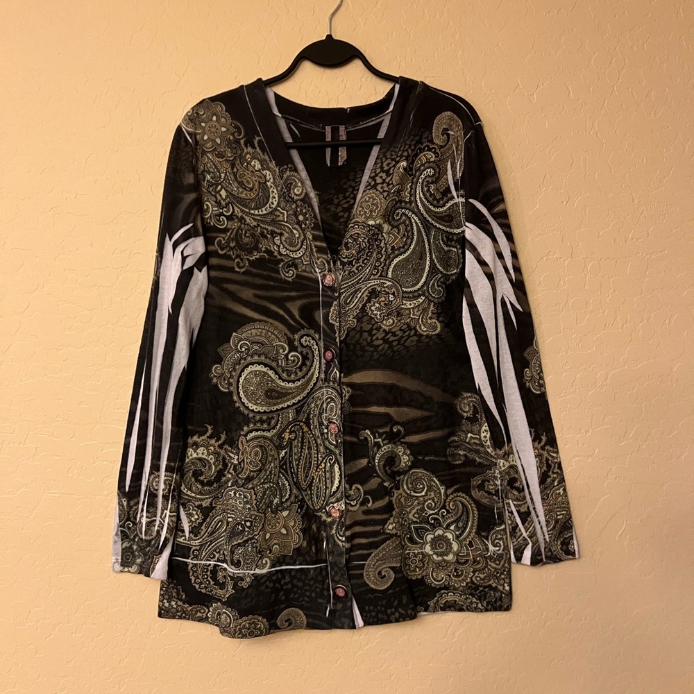 New Mix Vintage Paisley/Floral Print Knit Cardigan - Picture 8 of 16